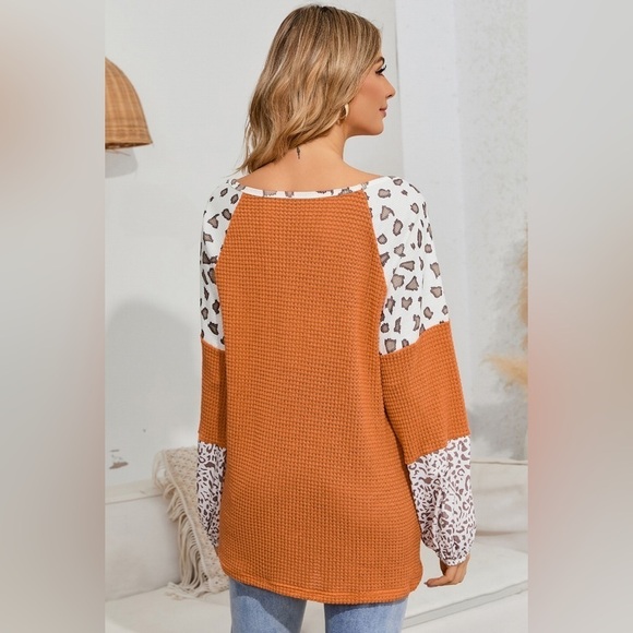 Spotlight Style Leopard Waffle-Knit Blouse - Picture 2 of 5